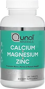 Qunol Calcio 3 en 1 Tablas con Calcio, Magnesio & Zinc para Soporte Inmunitario, Hueso, Nerve y Suplemento de Salud Musculo, 180 Cuenta