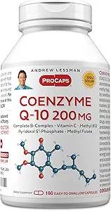 ANDREW LESSMAN Coenzyme Q-10 100 mg 180 Capsules - Essential for Energy Production and Optimum Key Organ Function, Anti-Oxidant Support, Depleted by Aging, Plus B-Complex. Cápsulas fáciles de absorber