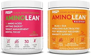 RSP NUTRITION AminoLean Pre Workout Energy (Watermelon 30 Servings) con AminoLean Recovery Post Workout Boost (Blood Orange 30 Servimientos)