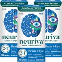 NEURIVA Cerebro + Ojo Suplemento para la memoria, Focus " Concentración con luteína clínica y zaxantina, vitaminas A C " E + zinc para la salud ocular " Filtro Blue Light 30 cuenta cápsulas (3 Pack)