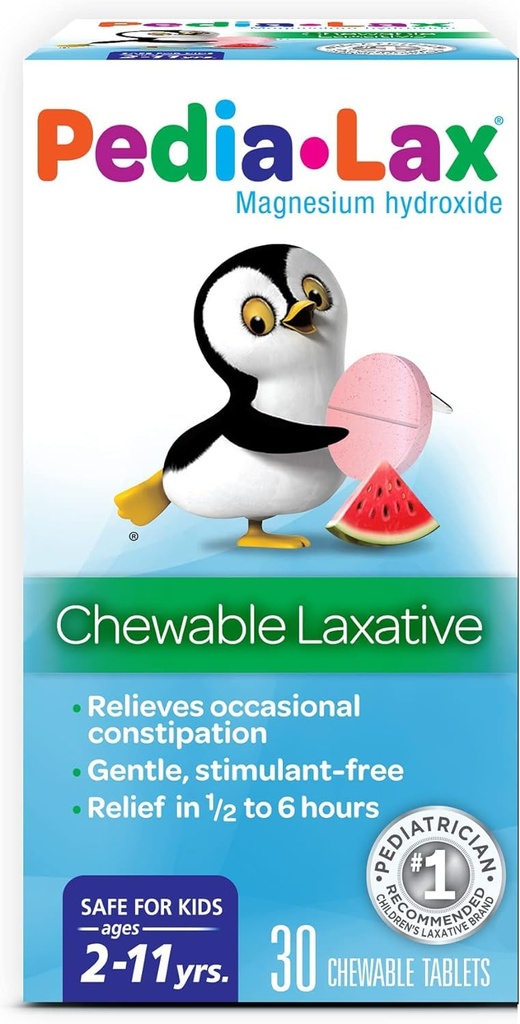 Pedia-Laxative Chewable Tablets for Kids, Ages 2-11, Watermelon Flavor, 30 CT
