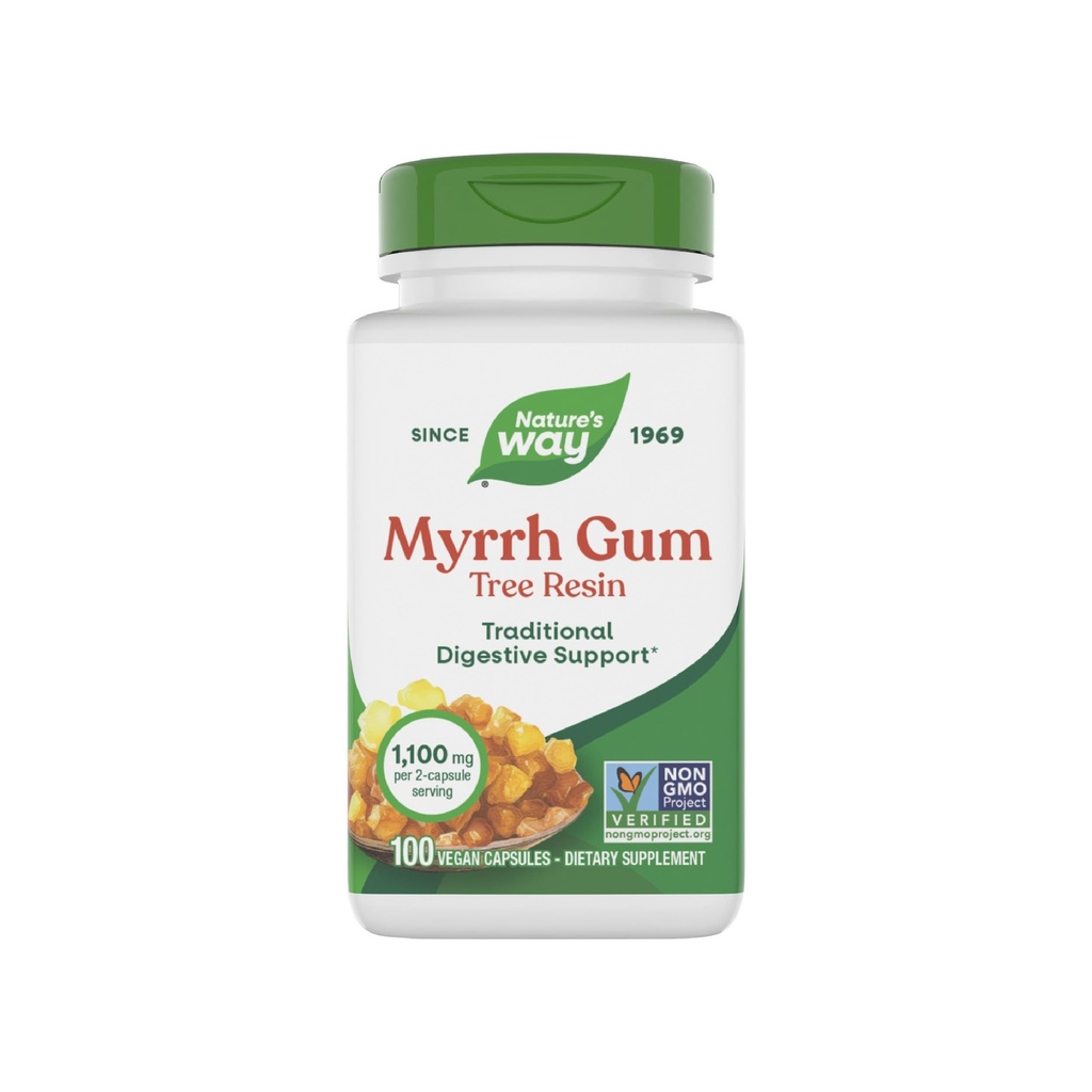 Manera Myrrh Gum Tree Resin, Apoyo Digestivo Tradicional*, 1.100mg Por Serving, 100 cápsulas (Paquete Mayo Vary)