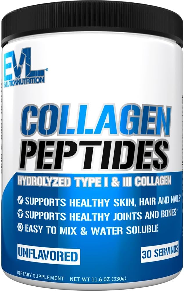 Evlution Nutrition Collagen Peptides Powder, Premium Hydrolyzed Collagen to Support Healthy Skin, Hair, Bones, Joints, Nails &amp; More (30 Servings)