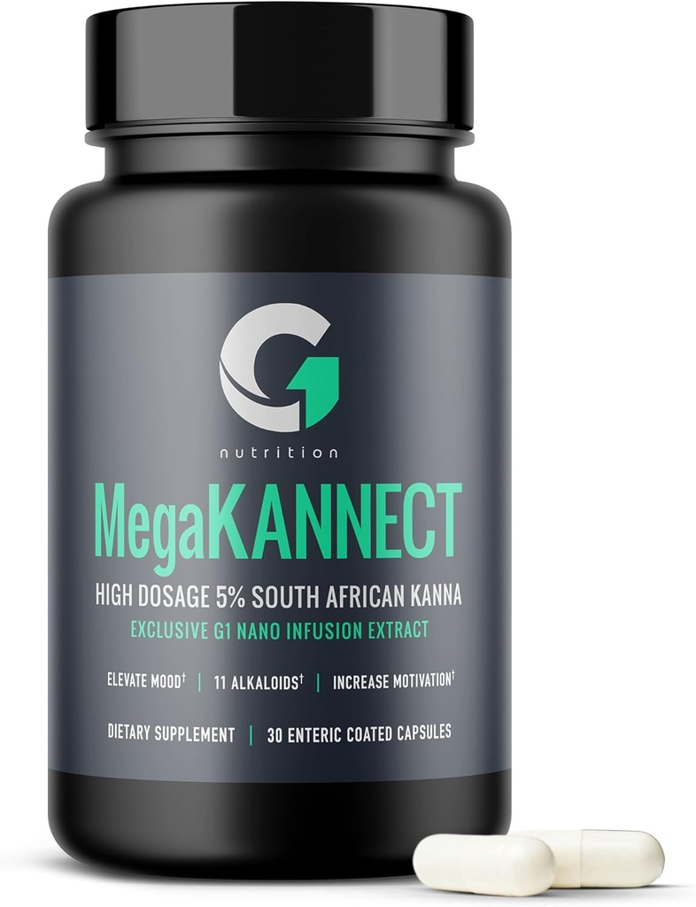 Mega Kannect Capsules with 5% Kanna Alkaloid| Elevates Mood, Boosts Energy Levels, Enhances Mental Clarity | Sceletium Tortuosum Daily Supplements for Men & Women (30 Count)