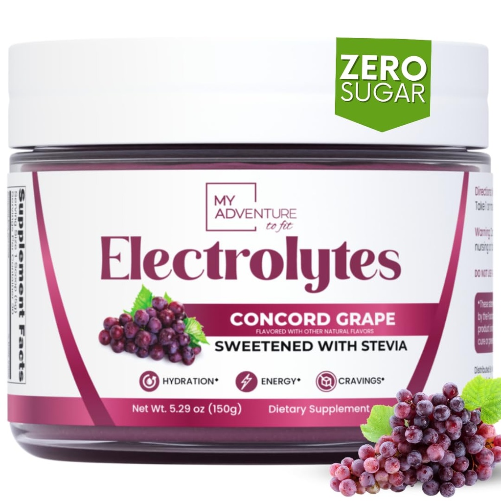 Zero Sugar - Concord Grape Electrolytes Polvo - Hidratación Muy Refrescante - Caffeine Free Energy with All Natural Ingredients - Vegan, Keto & Paleo - Sugar Free Electrolytes Drink Mix - 30 Servings