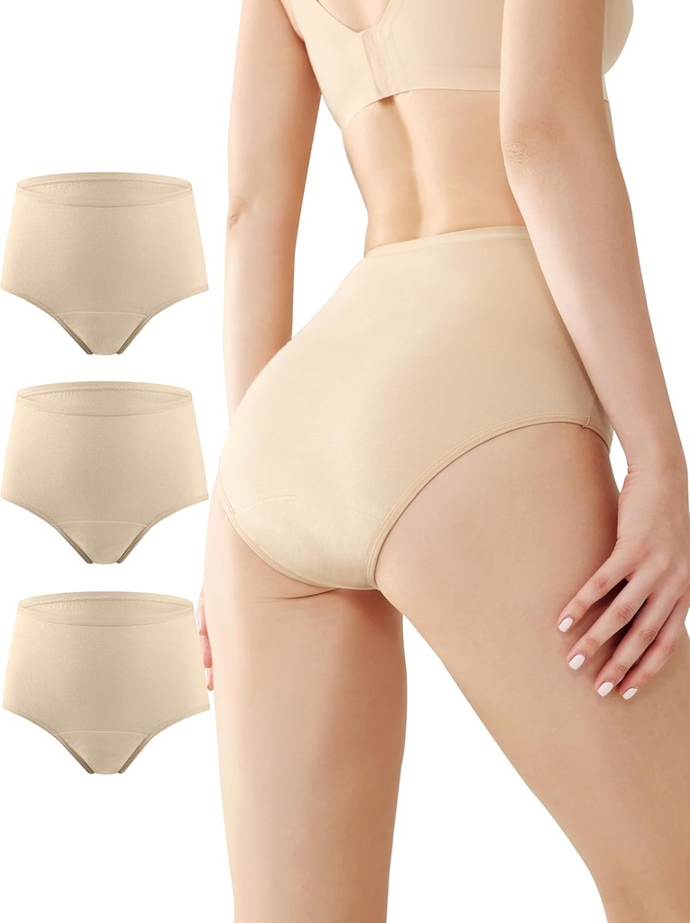 Ropa interior de incontinencia de BATTEWA para mujeres, ropa interior limpia Absorbencia limpia Cotton Panties Leakage Protective 50ML(Beige,2X-Large,3-Pack)