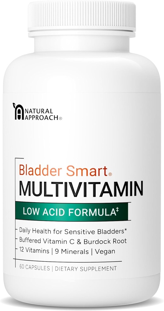 Multivitamínico de bajo ácido para vejigas sensibles TEN 12 Vitaminas " 9 Minerales TENIDO Vitamina Buffered C " Burdock Root TEN USA Fabricado ANTE 60 cápsulas