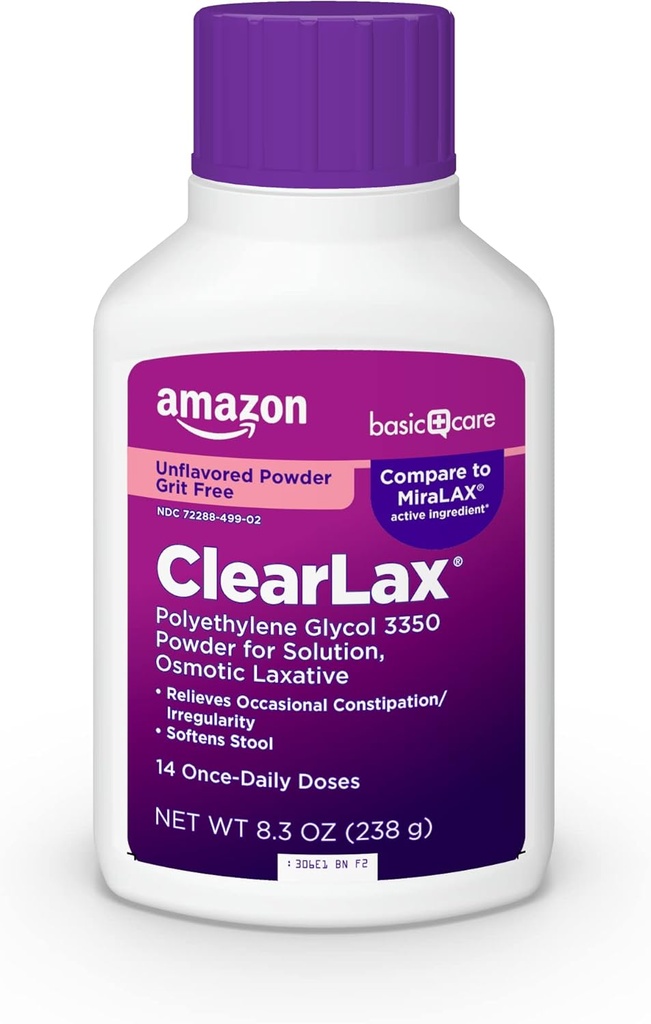 Cuidado básico ClearLax, Polyethylene Glycol 3350 Polvo para la solución, laxante osmótico, desarmado, 8.3 onzas (Pack of 1)
