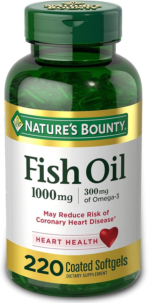 Aceite de pescado abundante de la naturaleza 1000 mg Coated Softgels, 220 Conde