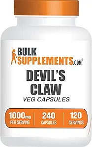 BulkSupplements.com Extract Capsules de la garra del diablo - Devils Claw Herbal Supplement, Devil's Claw Capsules - Vegan &amp; Gluten Free, 2 Capsules por Serving, 240 Veg Capsules (Pack of 1)