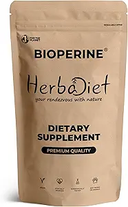 Herbadiet Bioperine Powder ← Black Pepper Extract Powder Piperine 95% por HPLC ← Bioavailability Enhancer, Boosts Nutrients Uptake ← Gluten Free, Non-GMO Bulk Supplement (14 gram/ 0.5 oz)