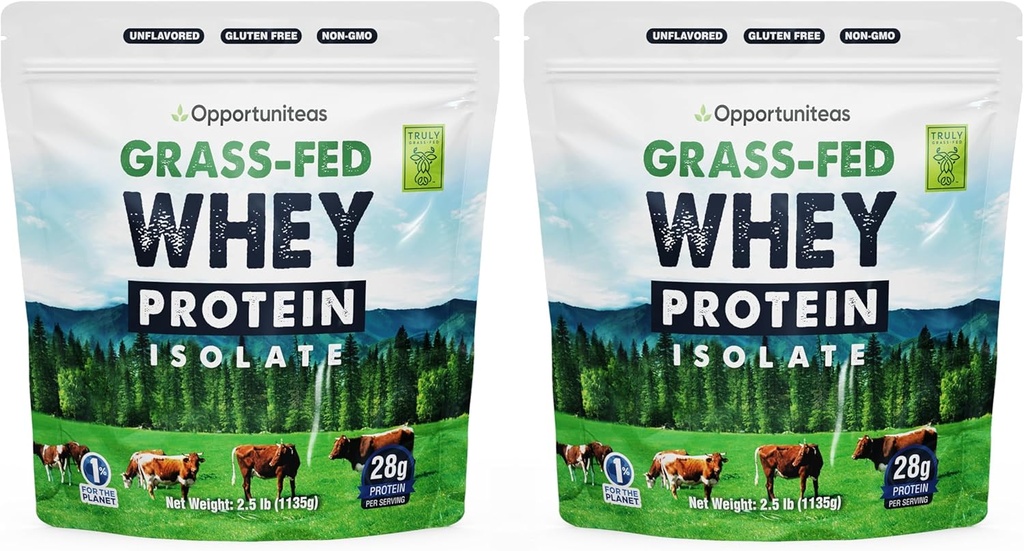 Opportuniteas Grass Fed Whey Isolate Protein Powder - Unflavored 28g Protein Powder Sin Sweeteners artificiales, Vacas sin hormonas, No GMO - 5lb