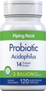 Piping Rock Probiotic Acidophilus Capsules for Women and Men TEN 3 Billion Live Cultures TEN 120 Pills TENIDO 14 Strains Supplement TEN Non-GMO, Gluten Free