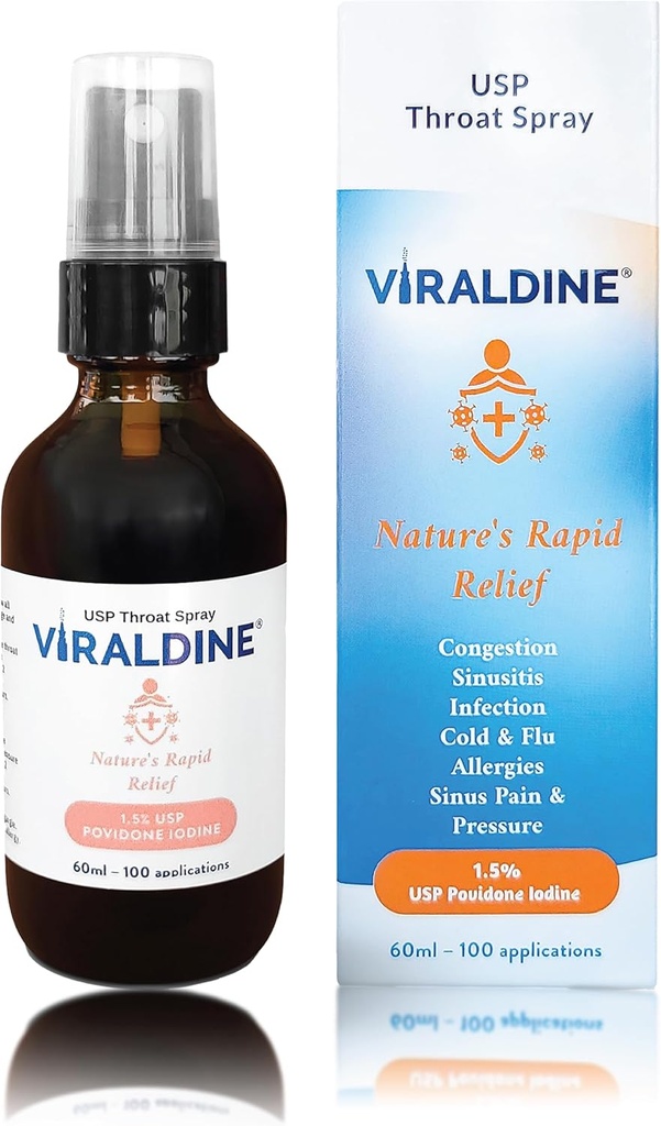 1.5% Povidone-Iodine Sore Throat Spray, Microplastic-Free Bottle, FSA/HSA Eligible, 60ml