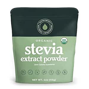 Orgánica 100% puro Stevia Powder, 4 oz, Satisfies Sweet Cravings, Menores niveles de azúcar en sangre para la diabetes, Bulk Powdered Stevia Extracto Sweetener for Better Baking & Beverages, 800+ Servings by NatriSweet