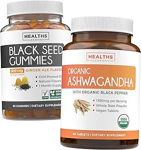 Black Seed Oil Gummies & Ashwagandha (1-Month Supply) - Vital Calm Fusion Bundle - Black Seed Oil Gummies Ginger Ale Flavor Cold-Presed Nigella Sativa & Organic Ashwaganda Natural Adrenal Support