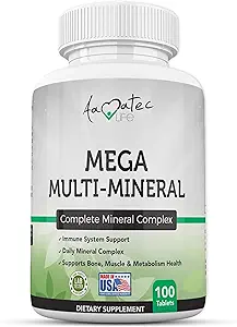 Aamatec Life Multi Minerals Suplemento Complejo Mineral Completo con Vitamina D3, Calcio, Magnesio, Zinc &amp; Hueso de yodo, Muscle, Metabolismo &amp; Soporte Mega Multi-Mineral Suplemento 100 Tablets