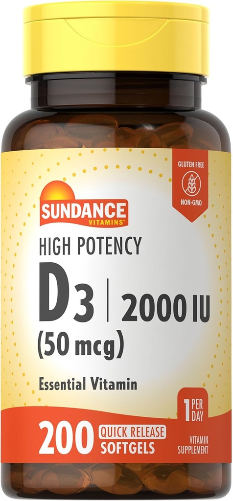 Sundance High Potency D3 2000 UI ← 200 Quick Release Softgels ← Essential Vitamin Fórmula