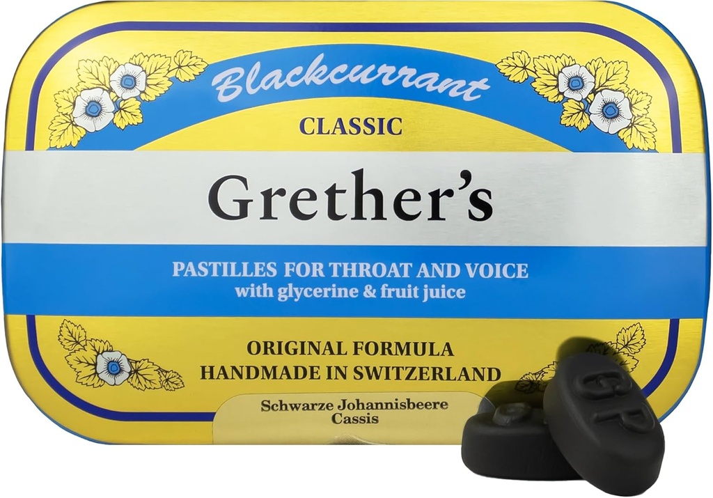 GRETHER'S Pastilles Classic Blackcurrant Natural Remedy Dry Mouth Relief - Soothing Throat & Healthy Voice - Long-Lasting Flavor, Gift for Singers - 1-Pack - 3.75 oz.