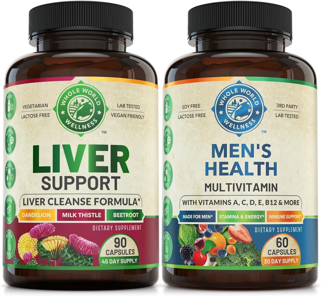 Liver Cleanse Detox Repair Formula &amp; Mens Daily Multivitamins Bundle (One Bottle Every). Apoya colectivamente la salud del hígado, el bienestar holístico, la energía empotrada, la resistencia y el rendimiento. USA Made.