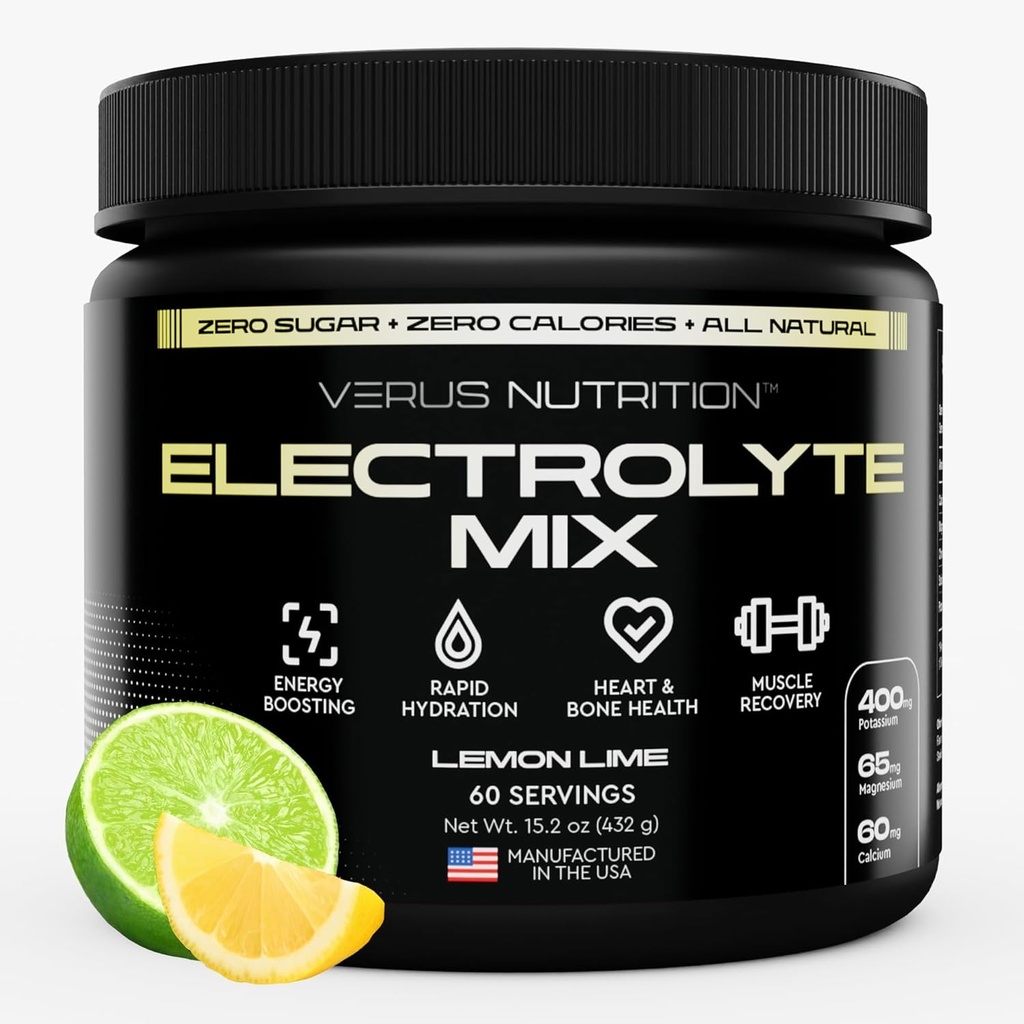 Electrolytes Powder No Sugar- Cero Calorie Hydration Powder ¦ Sugar Electrolytes gratis para el ayuno, Keto & Vegan ← Natural Ingredientes Electrolyte Mix, 60 Servings (Límido limón)