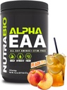 NutraBio Alpha EAA - Aminoácidos de todo el día para el crecimiento muscular y la hidratación - Aminoácidos esenciales con nootrópicos " Adaptógenos- Espectro completo EAA BCAA Powder - 30 Servings - Peach Tea