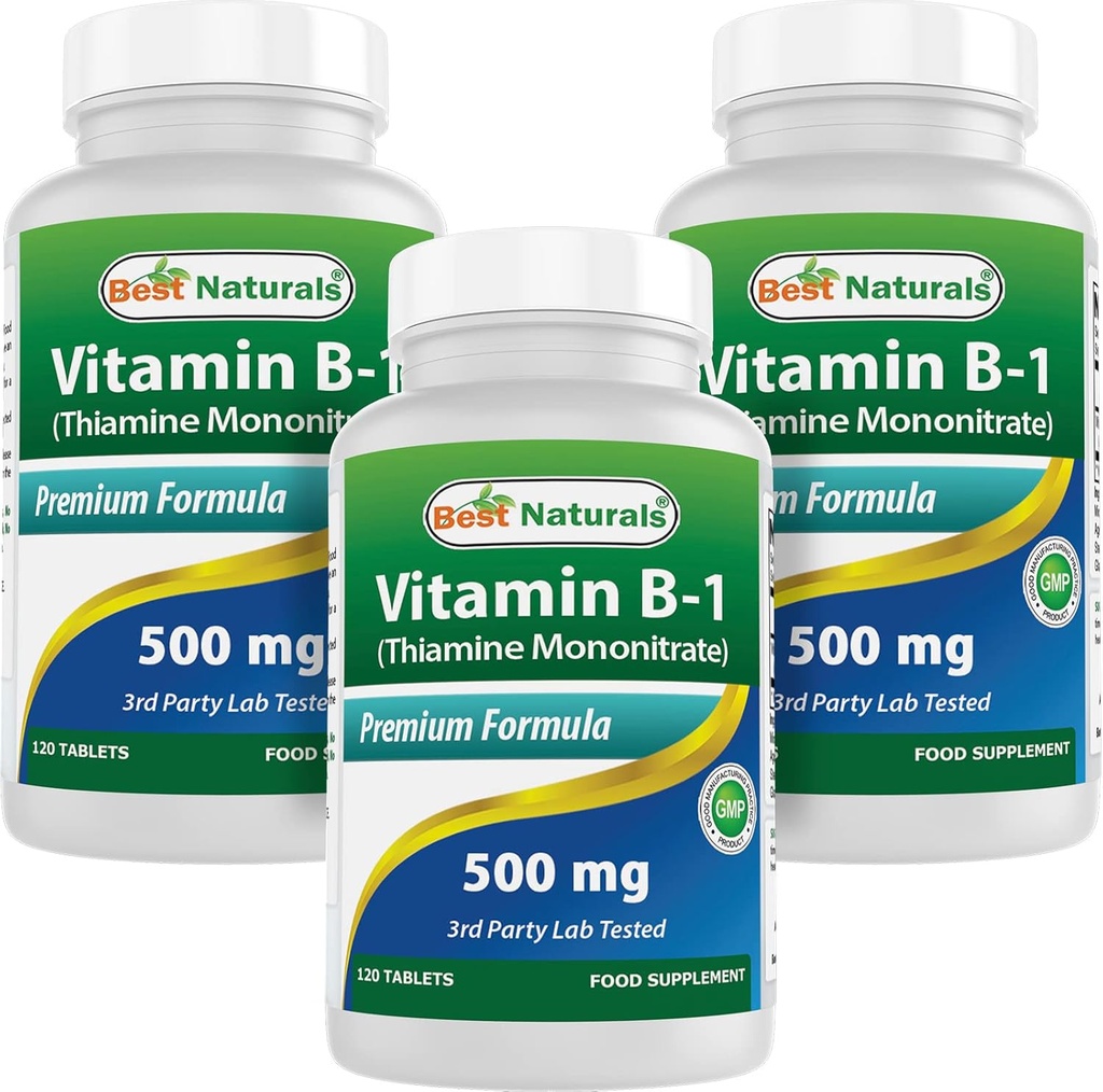 Mejores Naturales Vitamina B1 como Mononitario de Thiamine 500 mg 120 Tablas (120 Cuenta (Pack of 3))