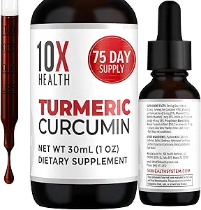 10X Salud Turmérico Curcumin Suplemento con Vitamina D3 &amp; B12-30mL Alta Absorción Suplemento Turmérico para Suplementos Conjuntos para Mujeres, Inmunity & Heart Health - Curcuma, Curcumin Supplements