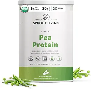 Sprout Living Organic Pea Protein Powder, Unflavored, 20 Grams of Plant Based Organic Protein Powder Without Artificial Sweeteners, Non Dairy, Non-GMO, Vegan, Gluten Free (2 Libra, 38 Servings)