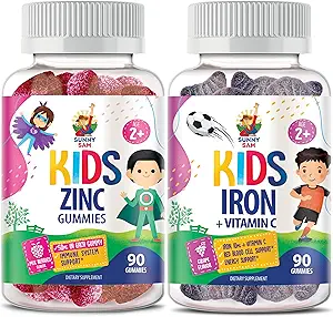 Gummies de hierro para niños " Zinc Gummies para niños. Vitaminas de hierro con vitamina C. Zinc Chewable Gummy para Immune Support - Powerful Natural Antioxidant Non-GMO Suplemento para niños Mujeres Adultos