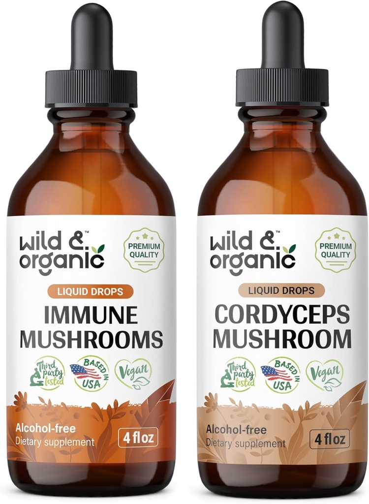 Wild &amp; Organic Immune Mushroom Tincture 4 fl oz & Cordyceps Tincture 4 fl oz