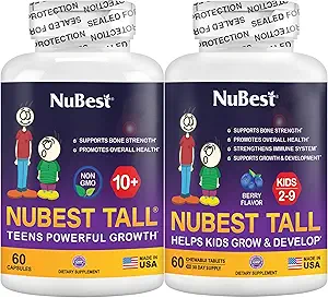 NuBest Bundle Tall 10+ 60 Capsules Tall Kids 60 Chewable Tablets ← Crecimiento de Altura Apoyo para Niños y Adolescentes vivieron Calcio, Vitaminas D3 K2, Collagen & Herbs