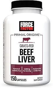 FACTOR DE FORZO Orígenes Primales Beef Liver Capsules, Grass Fed Beef Organ Suplemento, Pasture-Raised, Hormone & Antibiotic Free, Non-GMO, 150 cápsulas