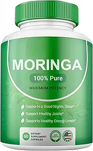 Moringa Powder Capsules - 800 mg de Pólvora Pura Nutrient-Rich Moringa - Un Superalimento Antioxidante Verde Natural - Apoya Energía, Gut Health+Esencial Vitaminas & Aminoácidos