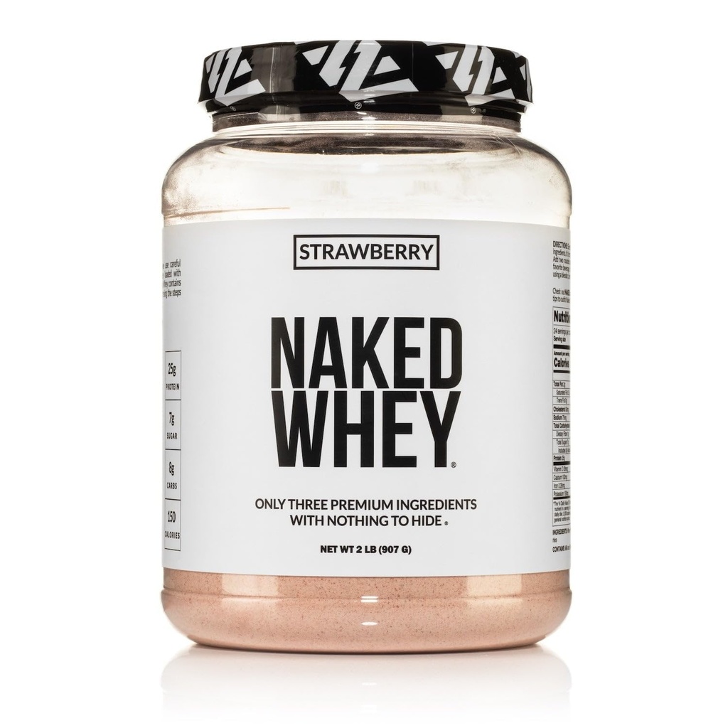 NAKED Strawberry Whey Protein Powder, Solo 3 Ingredientes, 25g Grass Fed Whey Protein Powder, Aid Muscle Growth & Recovery - 24 Servings