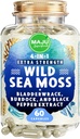 MAJU 4-in-1 Organic Sea Moss Capsules, Wild Chondrus Crispus, Seamoss w/Bladderwrack + Burdock Root, Stronger Than Gel, Irish, Sebi Inspired Raw Powder en Pills, 500 mg Capsule (60 ct)