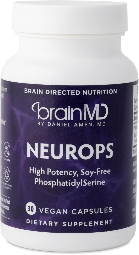 Dr Amen BrainMD NeuroPS - 30 Capsules - 150 mg PhosphatidylSerine - Promotes Mental Focus, Energy & Memory - Gluten Free - 30 Servings