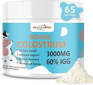 Bovine Colostrum Suplemento Polvo: Pure Whole Bovine Colostrum Rich in Immunoglobulins and Nutrients for Immune Support and Gut Health, Easy to Mix in Water or Smoothies