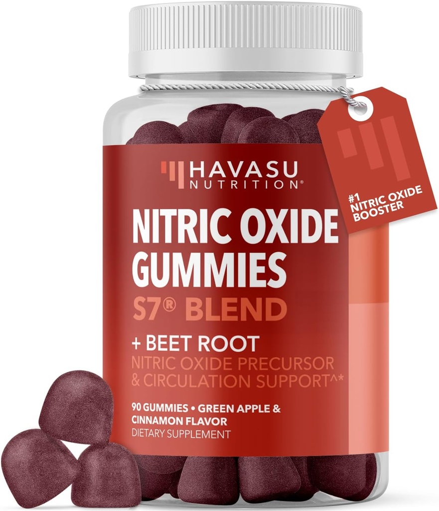 Nitric Oxide Gummies for Men and Women with L-Arginine and Beet Root - NO Gummies for Endurance and Recovery - 90 Count - Green Apple and Cinnamon Flavor - Vegan, Non-GMO, 1 Month Supply