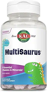 KAL MultiSaurus Kids Chewable Multivitamins, 11 Vitaminas y Minerales Esenciales para Niños, Sabor de Berry mixto, Gluten y Preservative Free, 60 Servings, 60 Dinosaurio-Shaped Chewables