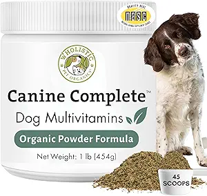 Orgánicas Wholistic Pet Orgánicas Canine Completa - Pólvora Multivitamínica Perro - 1 Lb - Vitaminas y Suplementos diarios para alimentos caseros - Sistema de inmune, Esquía, Carne &amp; Salud general - Pequeña y Gran Gancho