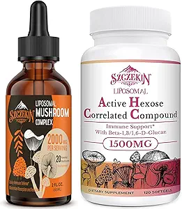 1500 MG Liposomal Active Hexose Correlated Supplement 120 SoftGels Bundle with 2000 MG Liposomal Mushroom Complex Drops 30 Servings