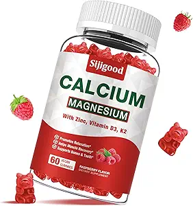 Calcium Magnesium Zinc Gummies – Calcium with Vitamin D3 & K2, Calcium Citrate Gummies for Bone, Muscle, Calm & Zzz Support –High Absorption Magnesium, Raspberry Flavored, 60 Condes