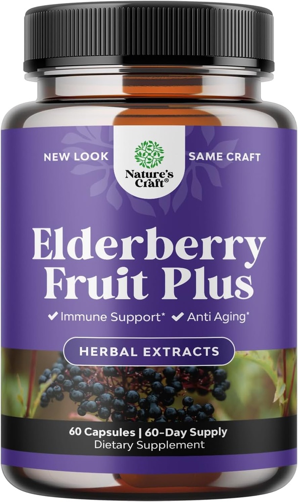 Black Elderberry Capsules Antioxidante Suplemento - Elderberry Immune Apoyo suplemento de piel con vitaminas de piel y extracto de Sambucus - Immune System Support