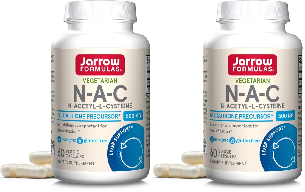 Fórmulas Jarrow N-A-C 500 mg - Suplemento Antioxidante Aminoácidos Apoyos Función de salud celular y hígado - Precursor a Glutathione - Hasta 60 Servings (Veggie Caps) (Pack of 2)