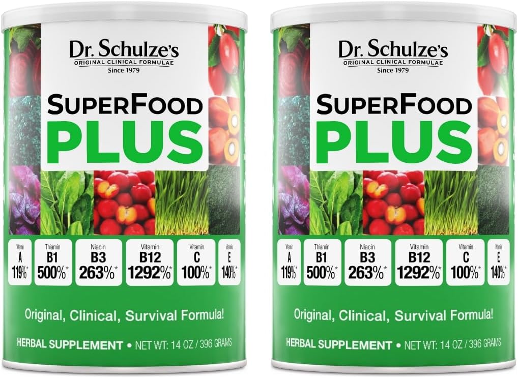 SuperFood Plus del Dr. Schulze tóxico Vitamina y Concentrado de Hierba Mineral Silencio Nutrición diaria libre de gluten y no transgénero Silencio Vegan Silencio 14 Ounce Powder ← 2-Pack
