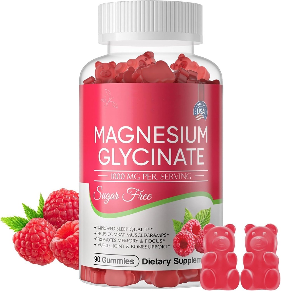 Magnesio Glycinate Gummies 700mg, Azúcar Glycinate, Magnesio Complejo de Potasio Suplemento con Potasio, VitaminD, B6 para el apoyo a la calma &amp; sueño para adultos - 60 Gummies de arándano