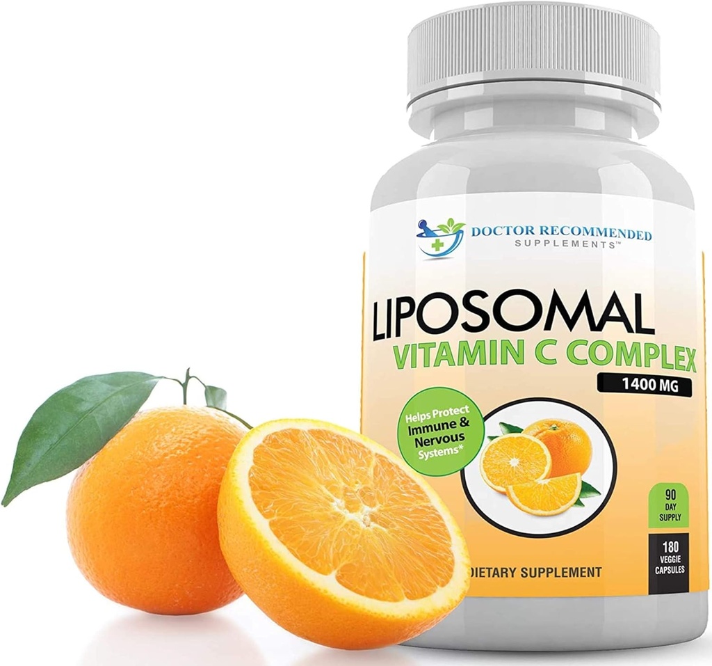 Vitamina Liposomal C 1400mg Por Serving - 180 Veggie Capsules Alta Absorción Ácido ascórbico, Lypo-Spheric Vitamin C Complex Immune Support Suplemento con potentes antioxidantes y colágeno Booster