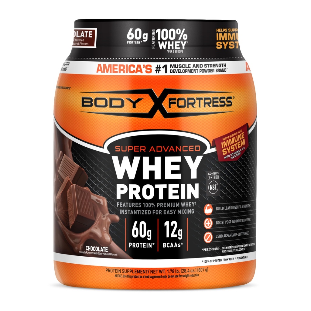 Fortaleza del cuerpo 100% Whey, Polvo Proteína Premium, Chocolate, 1.78lbs