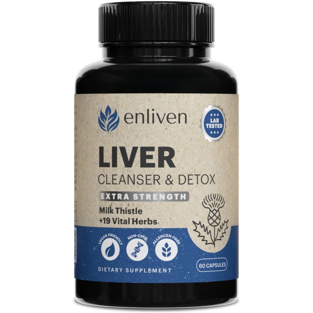 enliven Liver Cleanse Detox " Repair Capsules " Natural Liver Support with Milk Thistle, Dandelion " Artichoke ¦ Promotes Liver Health " Digestion ← Non-GMO Herbal Supplement ← 60 Capsules